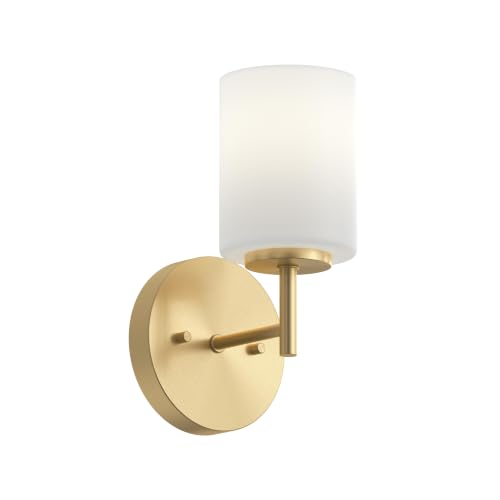 Image of Progress Lighting Replay 5.125 Inch 1-Light Vanity Light, Transitional, Brushed Gold with Etched Glass Shades, (9.75 inch H x 5.125 inch W x 5.875 inch D), P2131-191