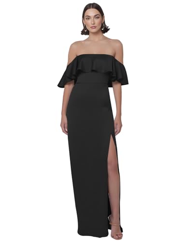 ForElise Satin Bridesmaid Dresses for Women Strapless Ruffle Sleeves Formal Evening Gown with Slit