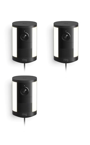Image of Ring Spotlight Cam, Plug-In (newest model), Home or business security, Wide-Angle Retinal 2K Video, 6x Enhanced Zoom, Motion-Activated Spotlights, 3-Pack, Black