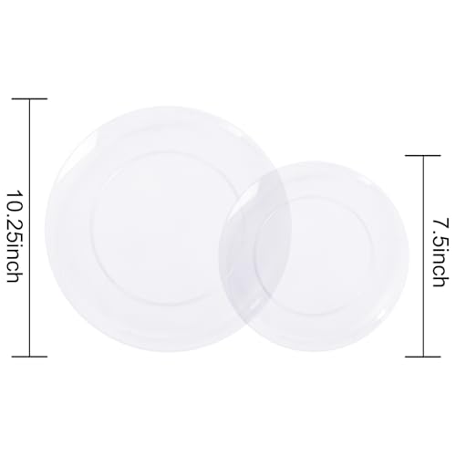 KIRE 60PCS Clear Plastic Plates - Heavy Duty Clear Disposable Plates for Party/Wedding - Include 30Pieces 10.25inch Dinner Plates and 30Pieces 7.5inch Dessert/Salad Plates