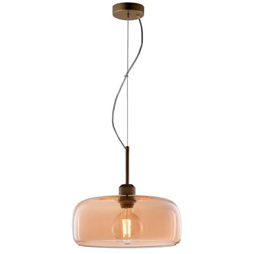 LEOLUX Muse Ambra Lampadario In Vetro Trasparente A Sospensione Con Altezza Regolabile E Facile Da Montare Al Soffitto | Ideale Come Lampadario Soggiorno, Cucina