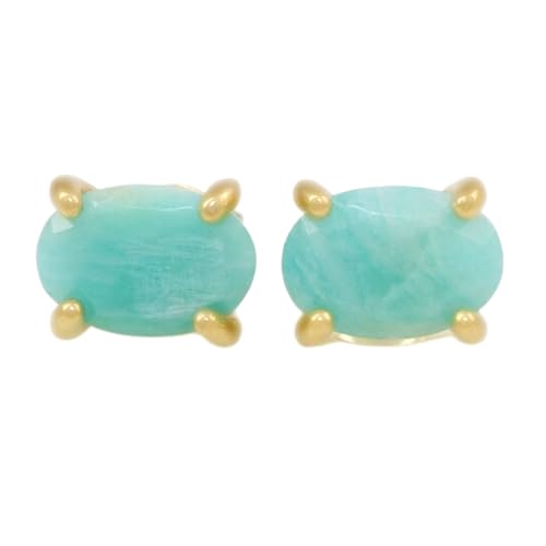 Boucles d'oreilles amazonite naturelle argent 925 doré | Bijoux ovales pour femme