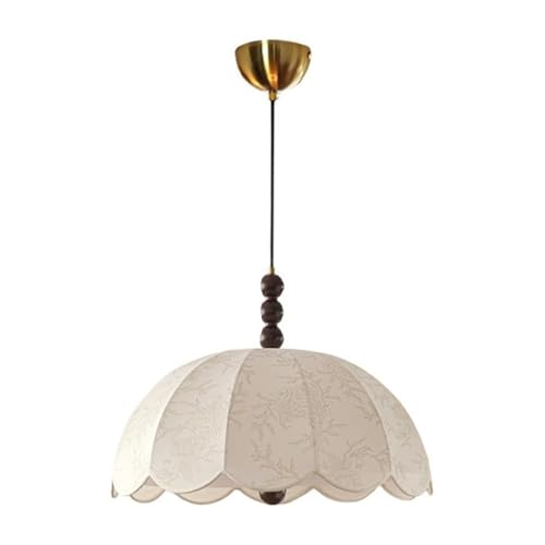 Lampe suspendue vintage haut de gamme en tissu blanc plissé et finitions bois
