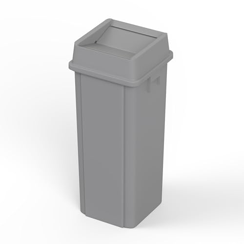 Image of 23 Gallon Gray Square Commercial Trash Garbage Can with Lid | Outdoor Office Restaurant School Kitchen