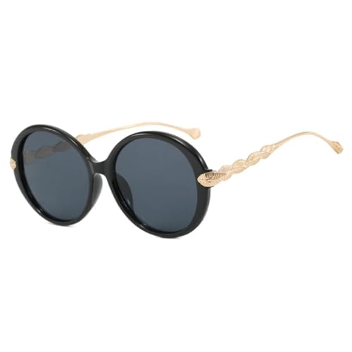 Lunettes de soleil rétro surdimensionnées rondes en métal noir et gris UV400