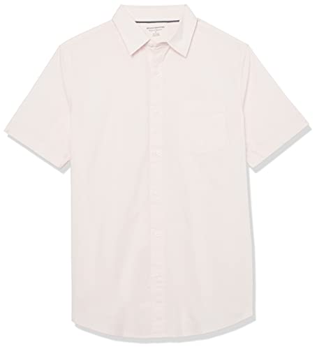 Amazon Essentials Men's Short Sleeve Dress Shirt with Stretch, Charcoal White Vertical Stripe (Available in Big & Tall), Pink, X-Large