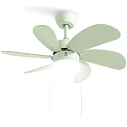 Ventilador Clasico CREATE / WINDLIGHT EASY/Ventilador techo con luz y aspas verdes o madera natural/Motor AC, silencioso, función invierno-verano