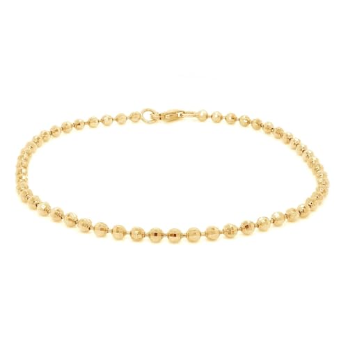 Bead Bracelet Jewelry For Women Italian Crafted 2.4MM 7 Inches In 14K White, Rose Or Yellow Gold Plated Sterling Silver With Lobster claw lock Gift For Her