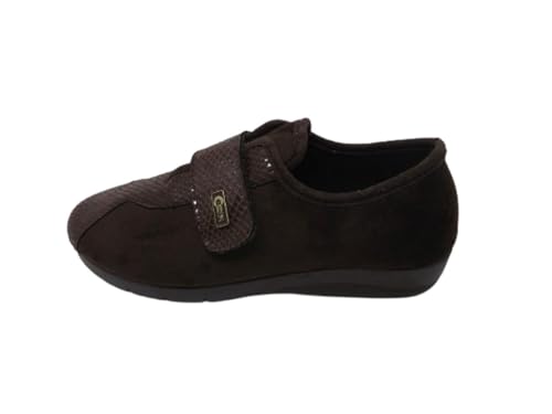 COSDAM Zapatilla de Calle/Mujer Material Bamara/Ancho Especial/Marrón/Cuña 3 cm/Cierre fácil/Talla 36