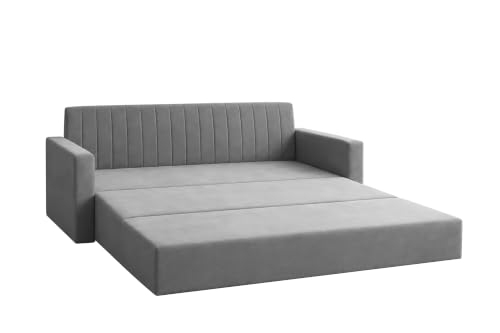 Image of Los Angeles Modern Velvet 3-Seater Sofa Cum Bed with Armrest, Multipurpose Convertible Sleeper Couch Sofa for Living Room, Bedroom & Office- Grey Color