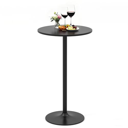 LIFEZEAL Tavolo da Bar Alto, Rotondo, Tavolino da Cocktail, da Divano, Altezza Regolabile, Telaio in Acciaio, Moderno, Pub, Bistrot, Cucina, Soggiorno, Balcone, 60x56-101,5cm, Max 55kg (1, nero)