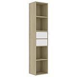 vidaXL Bücherregal mit 4 Regalböden 2 Schubladen Standregal Büroregal Wandregal Schrank Aktenregal Regal Weiß Sonoma-Eiche 36x30x171cm Holzwerkstoff