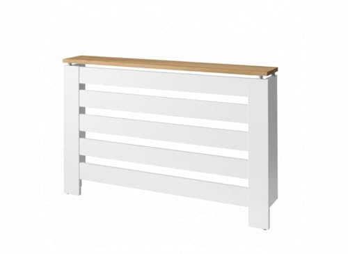 Cubre radiador, Cubierta para radiador, Moderno, Color Blanco/Roble, Listones, Parrilla, Diseño, ingeniería, Cubreradiador Hércules Blanco/Roble, Cubre radiador de 60x84x20 (120x84x20)