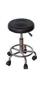 38cmDIA レザーラウンドスツール キャスター/フットレスト付き ブラック ユーティリティーチェア WST-38-BK