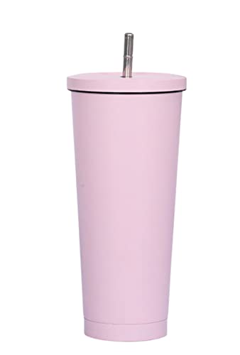 TTJJ 魔法瓶 水筒 スポーツボトル タンブラー 真空断熱 ストロー タンブラー 蓋付き二層ステンレス コーヒー お茶 飲み物 ミルクティー コップマグカップ軽量 真空絶縁 ストロー タンブラー コップ ステンレスカップ (ピンク,750ML)