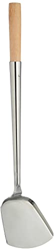 JADE TEMPLE flache Kelle für den Wok, stainless steel, Gesamtlänge 49 cm, mit Holzgriff, 1 x flache Kelle