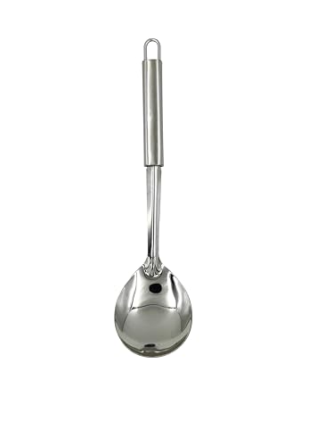 Image of Kitchen Tools Stainless Steel (Food Grade) Heavy Gauge Classic Solid Oval Spoon (Serving Spoon) Chamcha for Serving Rice /Pasta /Subzi (Size 27 cm) (2-Piece)