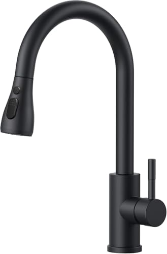 Rewing Kitchen Tap Kitchen Mixer Taps with Pull Out Sprayer Kitchen Sink Taps High Arc Swivel 360 with 2 Spray Mode Cold and hot Fittings (Matte Black)