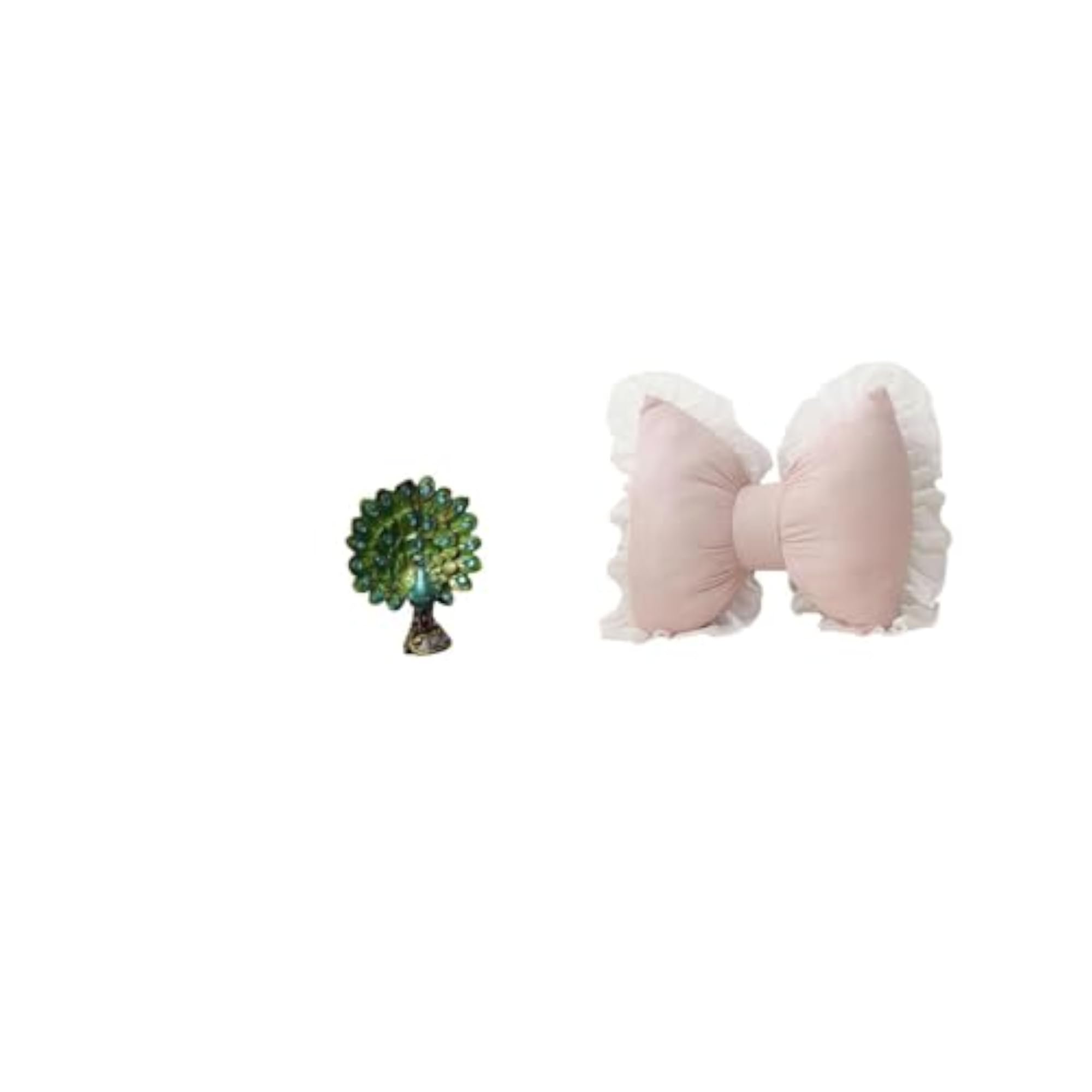 Elegant Peacock Animal Sculpture and Cute Bow Cushion for Decor