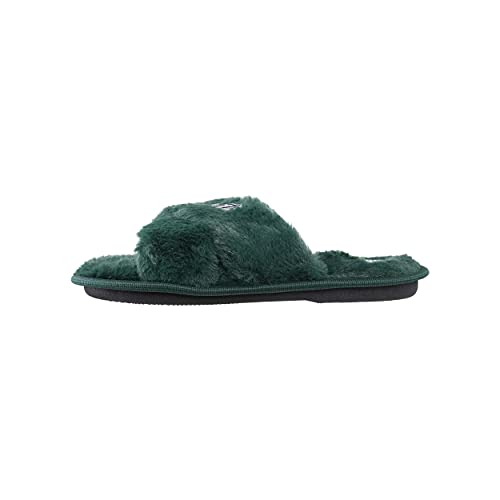 Image of FOCO Womens NFL Team Script Wordmark Fuzzy Cross Slide Slippers