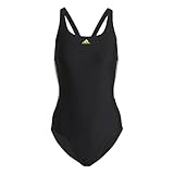 adidas Womens Swimsuit 3S Mid Suit, Black/Impact Yellow, HL8451, 48