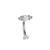 Pierced Owl 16GA ASTM F-136 Implant Grade Titanium Internally Threaded CZ Crystal and Ball Cluster Curved Eyebrow Barbell (Silver Tone)