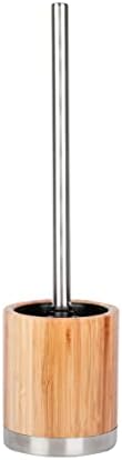 axentia Bonja Freestanding Toilet Brush Holder, Stainless Steel Toilet Brush and Bamboo Holder Set, Cleaning Brush Bathroom Set, Removable Head and Inner Container, Holder Diameter approx. 9.5 cm, Brown