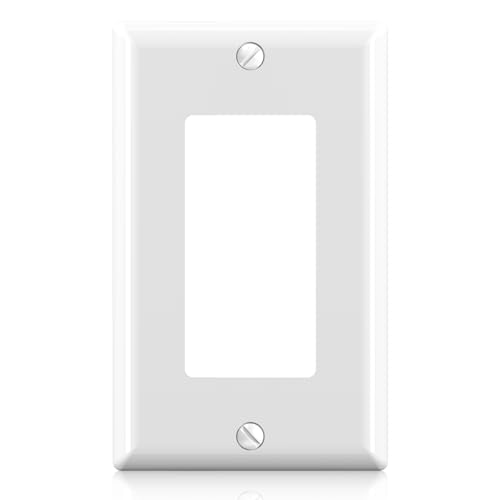 ELEGRP Decorative Receptacle Wall Plate 1-Gang Standard Size Decorator Covers Unbreakable Polycarbonate Faceplates for Decorator Device UL Listed Screws Included (1 Pack Glossy White)