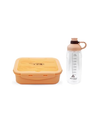 Image of ATTRO Prime Carbon Lunch Box with Hydra Water Bottle, School Tiffin Combo,Peach