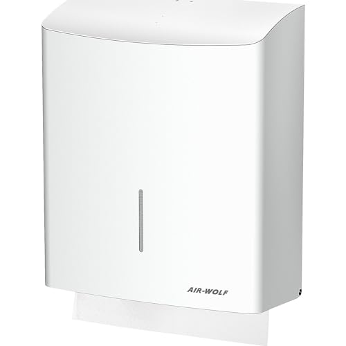 AIR-WOLF | Edelstahl-Papierhandtuchspender | ca 600 Falthandtücher | Edelstahl weiß