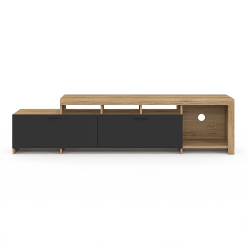 Meuble TV 180 cm MALO bois et placards noirs - vue 4