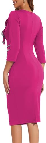Image of Funeral Church Dresses for Women Formal Long Sleeve Wrap Business Work Dress Vintage Ruched Midi Pencil Dress
