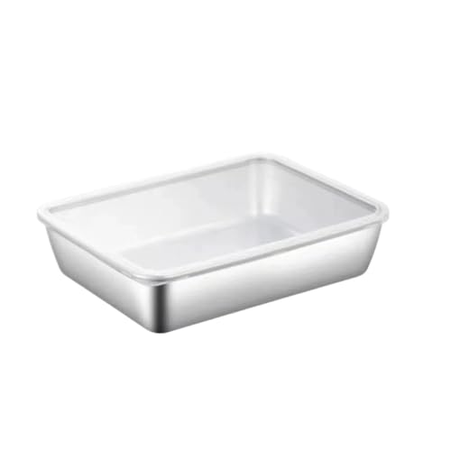 MZYFDC Tupper Acero Inoxidable Plato cuadrado de acero inoxidable, rectangular, grande, for almacenamiento cocina, con tapa, bandeja multifunción(Type A-With Lid)