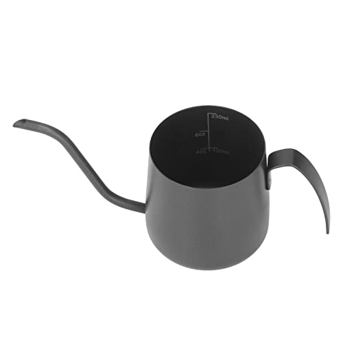Gooseneck Kettle, Stainless Steel Coffee Kettle Pour over Coffee Tea Pot Comfortable Handle Stovetop Teapot with Scales for Camping Home Kitchen (Seven-character handle 250ml black (with scale))