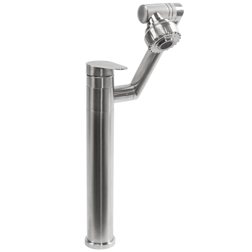 Rea PACO Grifo para lavabo con cepillo de níquel INOX Grifo monomando para baño de latón alto Grifo monomando para lavado a mano ajustable en frío y caliente (acero)