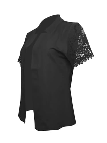 Women's Short Sleeve Lace Patchwork Open Front Cardigan, Solid Color Lightweight Outerwear3