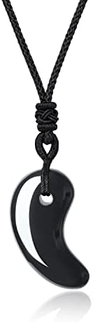 AMORWING Adjustable Unisex Japanese Three Sacred Treasures Magatama Obsidian Pendant