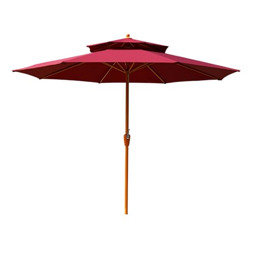 Parasol d'extérieur 270 cm avec manivelle, 2 niveaux ventilés, imperméable, protection UV, idéal pour marché, plage, jardin, restaurant en plein air