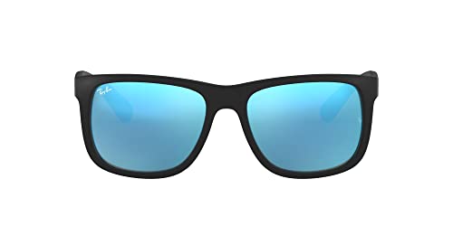 Ray-Ban RB4165 Justin Rectangular Sunglasses, Rubber Black/Blue Flash, 55mm, photo 1 of 4
