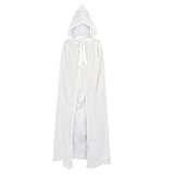 Durio Hooded Cloak Unisex Adult Cloak with Hood Halloween Christmas Cloak Vampire Witch White Cape Cosplay Costume F White Medium