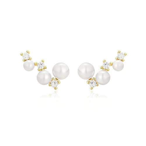 alisashelly レディース ピアス パール セカンド 18金 シルバー925 ジルコニア 金属アレルギー対応 真珠 ニッケルフリー 可愛い ゴールド シンプル 人気 小さめ ファッション アクセサリー プレゼント ギフトボックス付 誕生日 記念日 20代 (パール/ジルコニア) - alisashelly - 商品画像