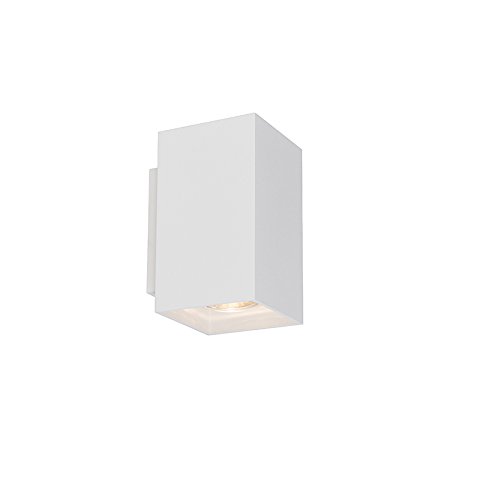 Qazqa - Modern Wall Lamp I Wall Light Square White - Sandy- - Design - Suitable for LED GU10 | 2 Light - Steel Wall Light - Suitable for Living Room I Kitchen I Bedroom I