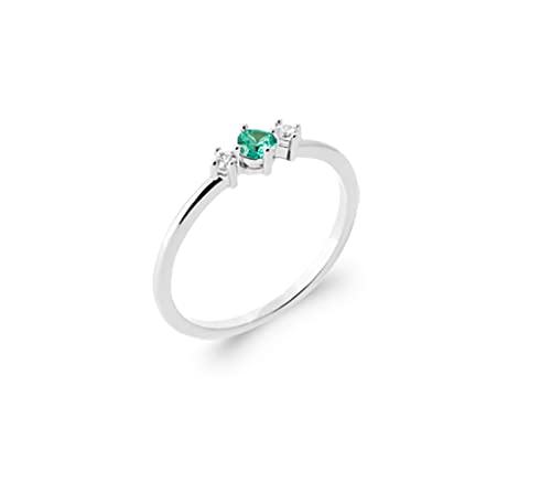 Bague Argent 925 Rhodié Solitaire Vert et Oxydes Tata Gisèle
