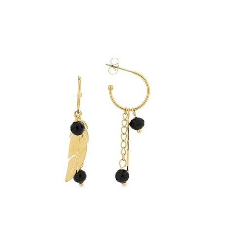 LUXENTER Pendientes para Mujer en Aleación de Metal con Ónix Color Negro y Dorado Acabado en Oro Amarillo de 18k Tamaño 43 x 7,5 mm Diámetro 14,5 mm Modelo Omka