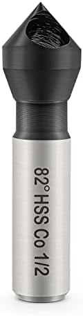 Countersink Drill Bit, TiAlN Coatied Cobalt Steel Bit, 82 Degree Sharp Angle, 3/8" Round Shank, 1/2" Body Diameter for Hard Metal Wood Plastic Glass (82 Degree)