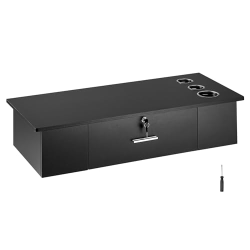 VEVOR Wall Mount Styling Station, Hair Barber Table with 3 Hair Dryer Holders, One Lockable Drawer, Beauty Salon Equipment for SPA, Barber Shop, Home & Bathroom, Black