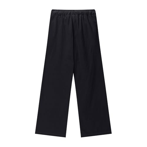 Kids Straight Leg Pants Boys Girls Solid Color School Twill Trousers Elastic Waist Casual Pants (Black, 10-11 Years)4