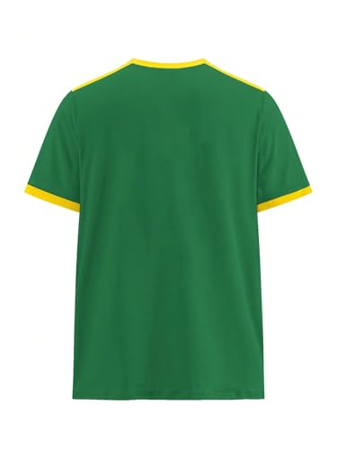 BEAUDRM Men's Brazil Soccer Jersey Tees Letter Print Graphic Short Sleeve Crew Neck T Shirts Top