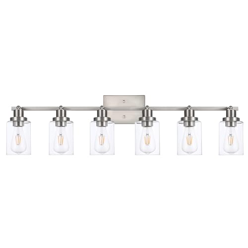 Wanluce 6 Light Track Lighting Kit Brushed Nickel Kitchen Track Lighting Fixtures Ceiling Mount Bathroom Vanity Wall Scones Light Fixture with Clear Glass, Rotatable Spotlight for Kitchen Shop Hallway by Wanluce - Used condition - Image 9