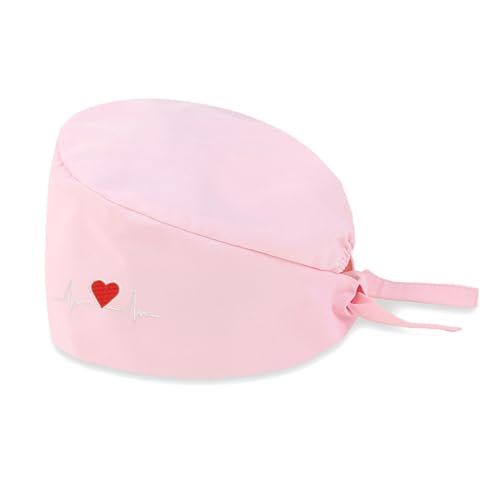 AOEVUIR 1 Pcs Chirurgenmütze für Frauen Männer Baumwolle mit verstellbarem Stirnband Chirurgisches Stirnband Krankenschwester Bandana Stickerei Herz Rosa